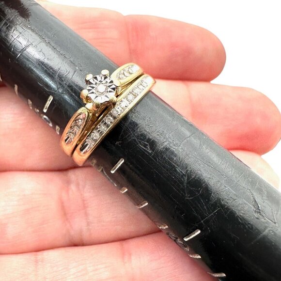 10K Yellow Gold Diamond Ring & Band Set Soldered Size 6.75, 4.2 Grams - Picture 4 of 5